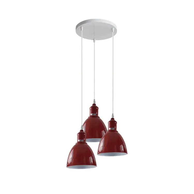 Picture of Industrial 3-Head 3-Way Pendant Ceiling Light Fixture with Hanging Lamp Shade