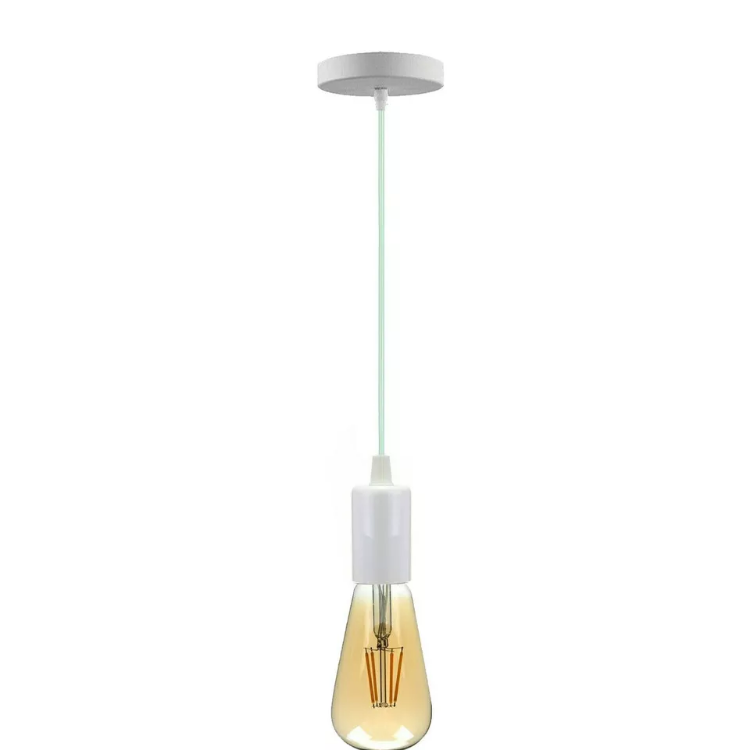 Picture of Modern White Ceiling Rose Pendant Light Fitting 3 Core PVC Flex Corded E27 Lamp Holder Suspended Pendant Ceiling Light Fitting