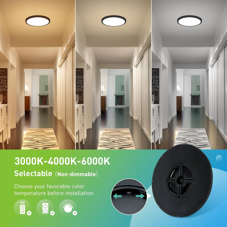 Picture of 28W LED Ceiling Light with Radar and Twilight Sensor, 30CM 3000K/4000K/6000K Black Round Ceiling Light with Motion Detector