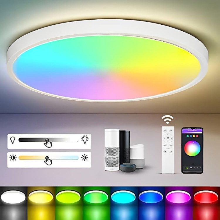 Picture of LED Ceiling Light, 24W 12inch Bathroom Lights Ceiling Smart Ceiling Lights RGB Dimmable with Remote Control 3000-6500K 2520LM