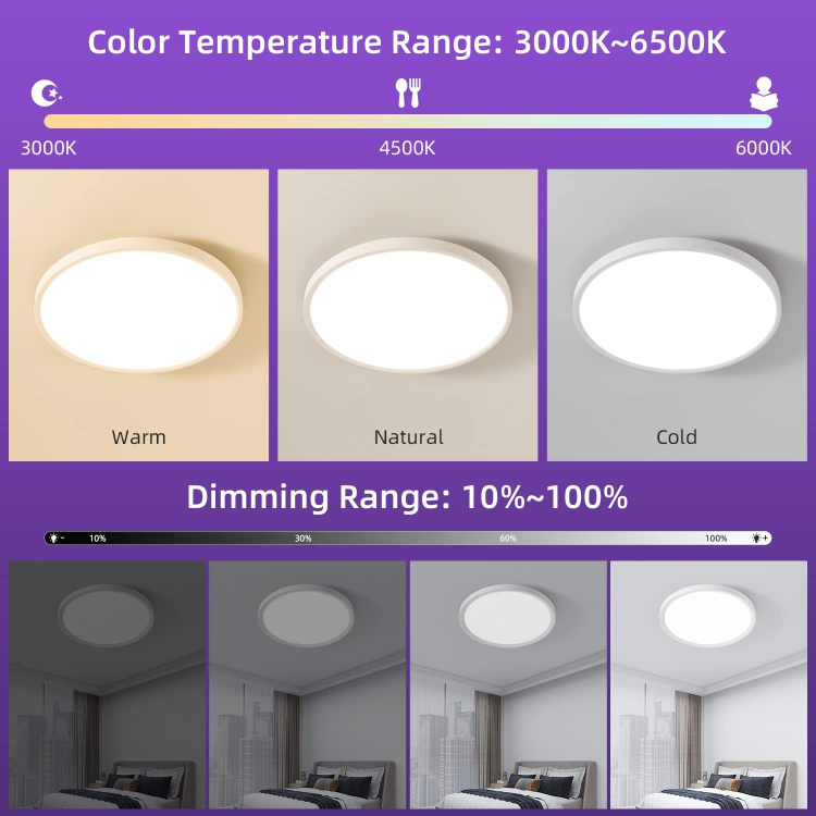 Picture of LED Ceiling Light, 24W 12inch Bathroom Lights Ceiling Smart Ceiling Lights RGB Dimmable with Remote Control 3000-6500K 2520LM