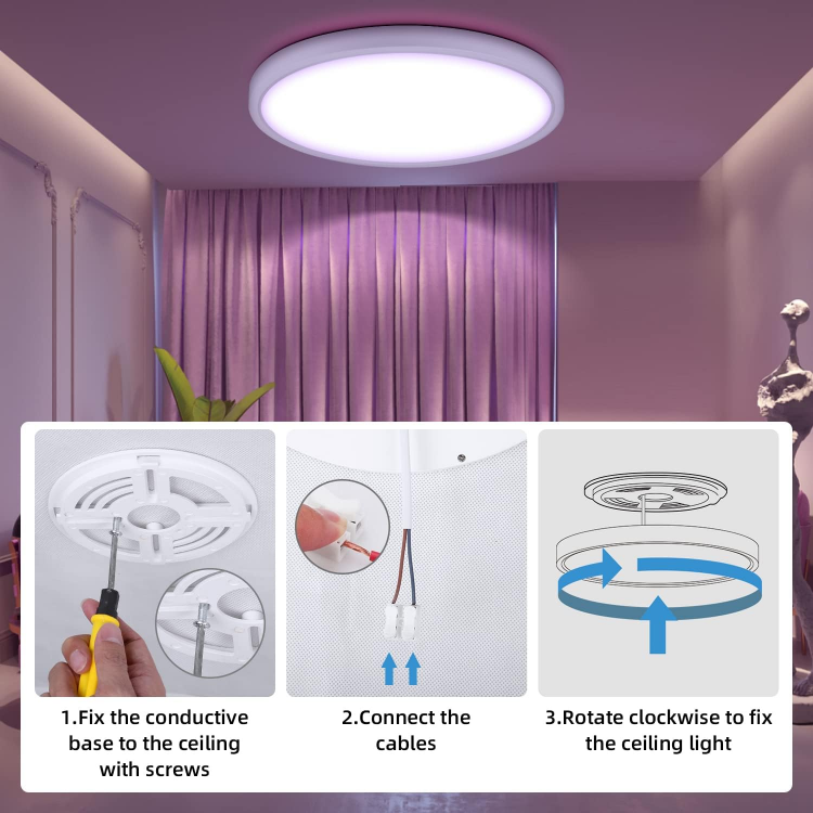 Picture of LED Ceiling Light, 24W 12inch Bathroom Lights Ceiling Smart Ceiling Lights RGB Dimmable with Remote Control 3000-6500K 2520LM