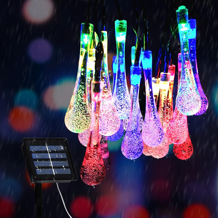Picture of 50 LED Teardrop Solar Lights Outdoor Garden Solar Lights, Solar Garden Lights Outdoor Waterproof, 22.6Ft/6.9M Garden Lights Solar Powered Waterproof, Multicolor Solar String Lights Outdoor Garden