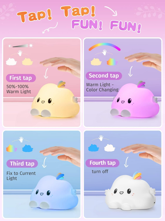 Picture of Cute Cloud Night Light Kids【16 Colors+Remote】Baby Night Light Baby, Dimmable Kids Night Light Lights