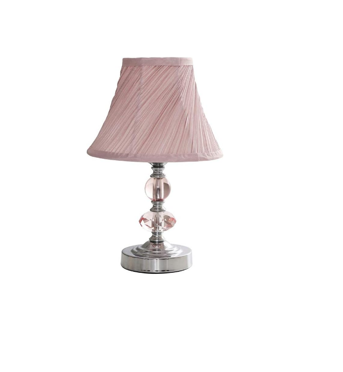 Picture of Metal Touch Table Lamp Chrome Finish Pleated Pink Lampshade Acrylic Jewel Design