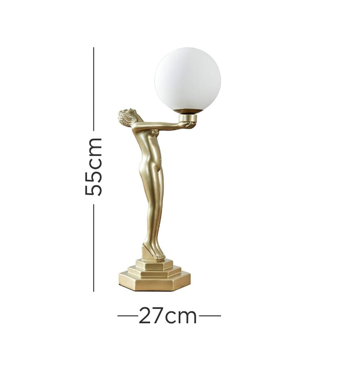 Picture of Table Lamp Retro Gold Art Deco Woman Design Light Frosted Lampshade LED Bulb