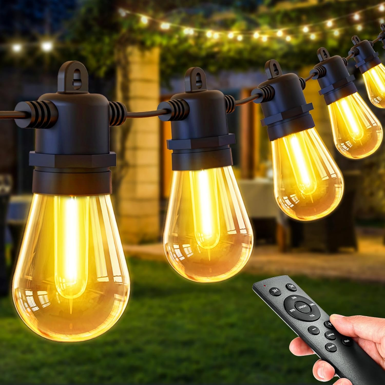 Picture of Outdoor Festoon Lights Mains Powered - 100ft/30m Outside String Lights 30+2 S14 LED Dimmable Bulbs with Remote, IP65 Waterproof for Patio Gazebo Pergola Garden Backyard