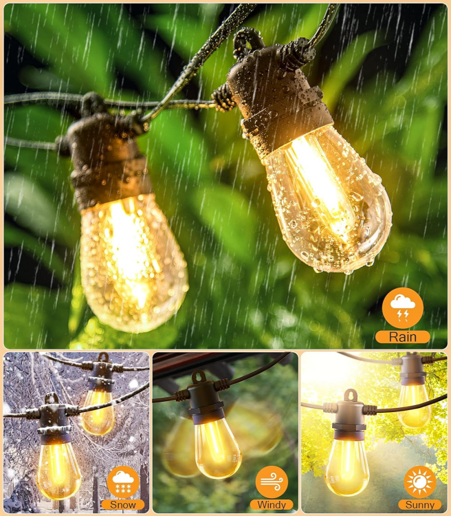 Picture of Outdoor Festoon Lights Mains Powered - 100ft/30m Outside String Lights 30+2 S14 LED Dimmable Bulbs with Remote, IP65 Waterproof for Patio Gazebo Pergola Garden Backyard