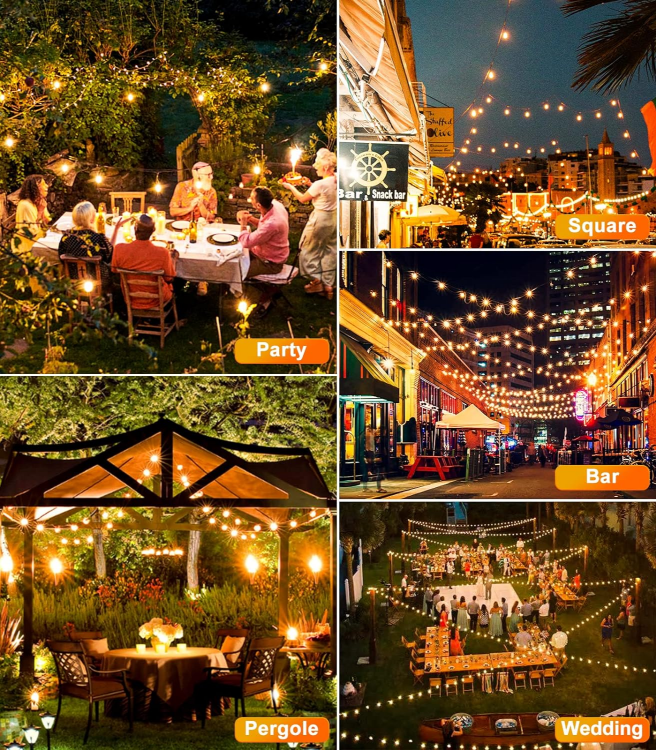 Picture of Outdoor String Lights 65.5ft Garden Festoon Light Mains Powered with 30+2 Shatterproof G40 LED Bulbs, Waterproof Hanging Patio Lighting