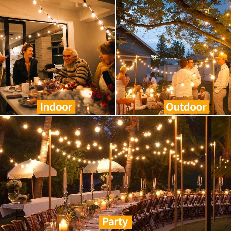 Picture of Festoon Lights Outdoor 7.5m, LED String Light Mains Powered, Waterproof Garden Light with Plug/13+1 Shatterproof G40 Bulbs/Hook, Warm White