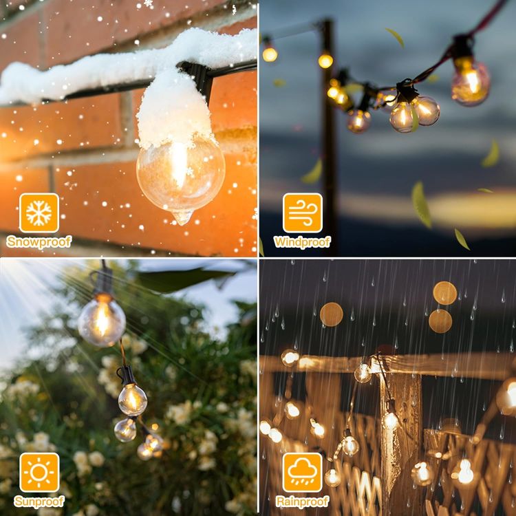 Picture of Festoon Lights Outdoor 7.5m, LED String Light Mains Powered, Waterproof Garden Light with Plug/13+1 Shatterproof G40 Bulbs/Hook, Warm White