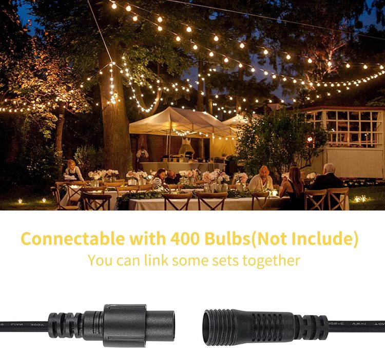 Picture of  LED Outdoor String Lights 50Ft, Mains Powered Festoon Lights with 25+1 Shatterproof Plastic Bulbs, Weatherproof Globe Garden String Lights 