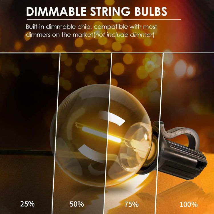 Picture of  LED Outdoor String Lights 50Ft, Mains Powered Festoon Lights with 25+1 Shatterproof Plastic Bulbs, Weatherproof Globe Garden String Lights 