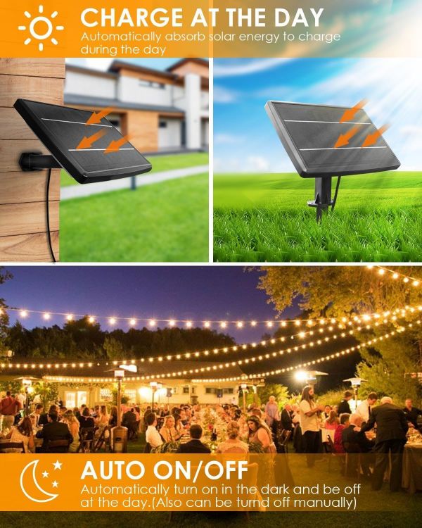 Picture of Solar Festoon Lights Solar Powered, ST38 100FT/30m String Lights Waterproof LED Lighting with 4 Modes,50+2 Plastic Bulb Energy Saving 