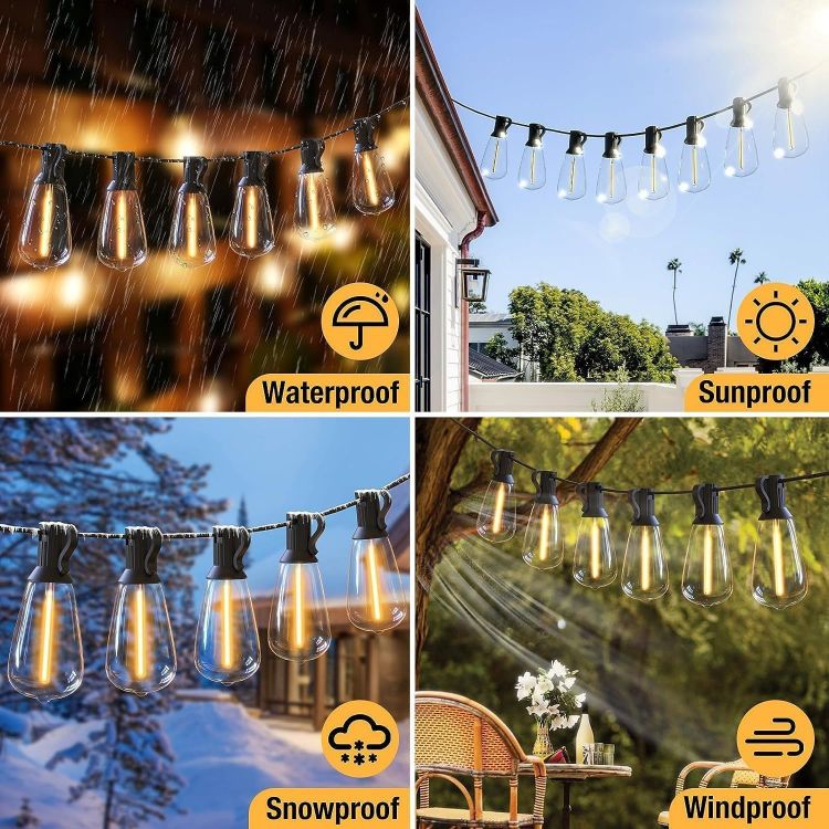 Picture of Solar Festoon Lights Solar Powered, ST38 100FT/30m String Lights Waterproof LED Lighting with 4 Modes,50+2 Plastic Bulb Energy Saving 