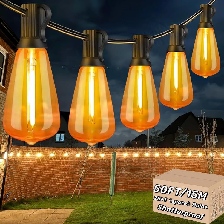 Picture of  Festoon Lights 15M Mains Powered LED Garden Festoon Lights with 25+1 Waterproof ST38 Vintage Bulbs for Outdoor Patio Pergola Party Terrace Decor 