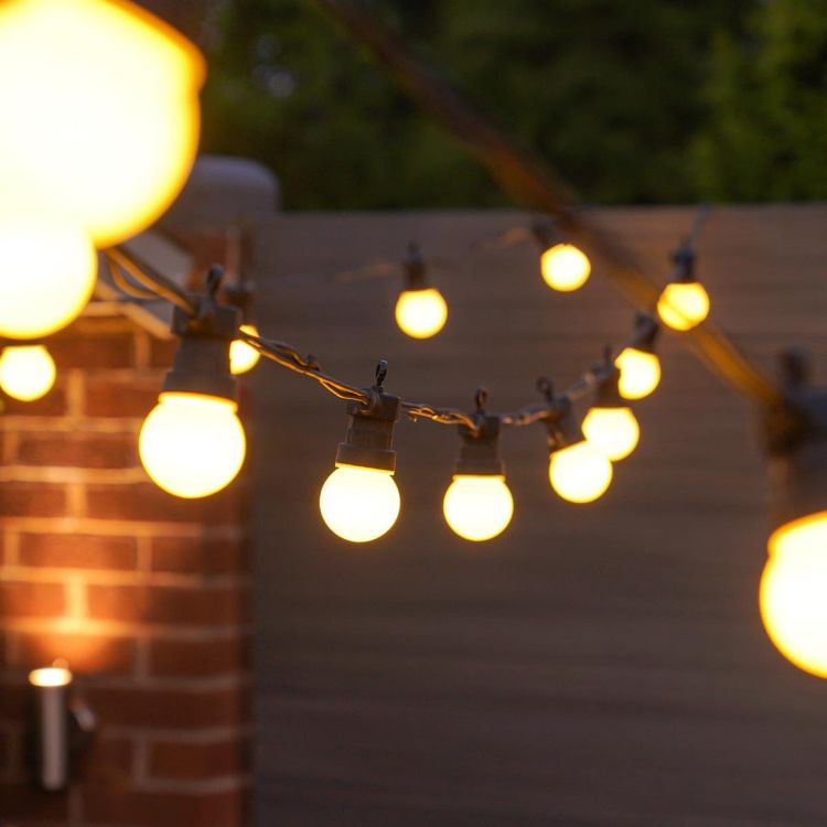 Picture of ConnectPro Outdoor Mains Powered Connectable Festoon Lights - IP65 Black Rubber Cable, Warm White Shatterproof Frosted Bulbs SMD LED Garden Wedding Party Lighting - 5m - No Plug