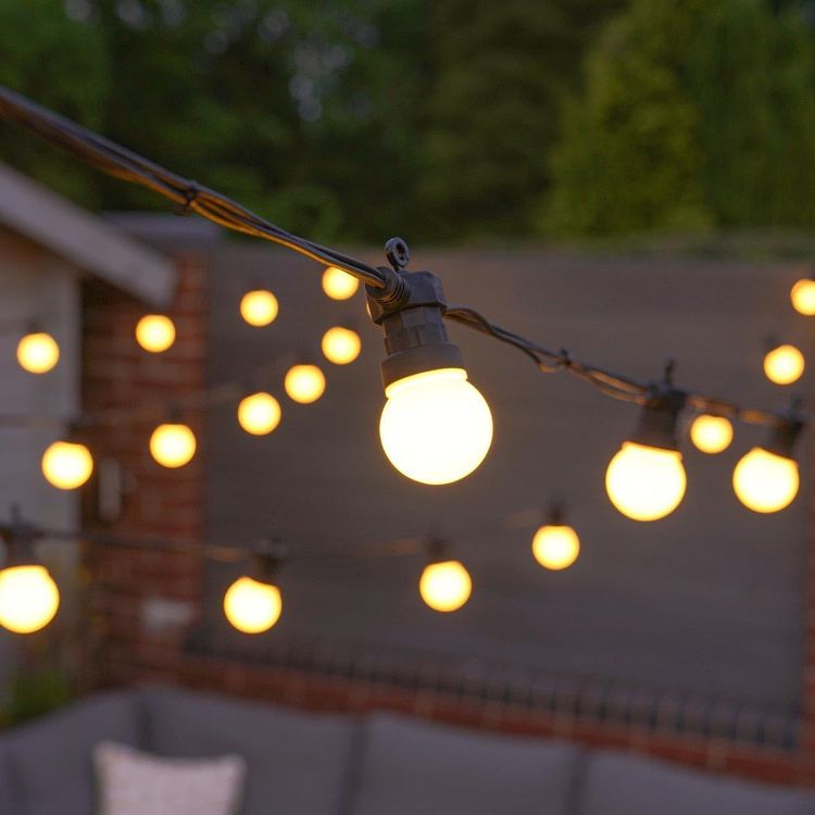 Picture of ConnectPro Outdoor Mains Powered Connectable Festoon Lights - IP65 Black Rubber Cable, Warm White Shatterproof Frosted Bulbs SMD LED Garden Wedding Party Lighting - 5m - No Plug