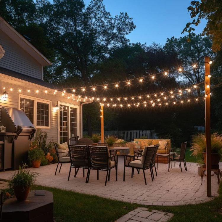 Picture of 107ft Dimmable Outdoor String Lights, 32x1w Led Bulbs Remote Control Festoon Lights Outdoor,Garden Lights