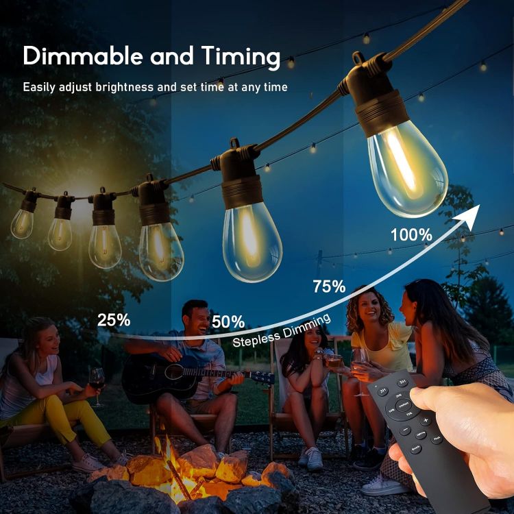 Picture of 107ft Dimmable Outdoor String Lights, 32x1w Led Bulbs Remote Control Festoon Lights Outdoor,Garden Lights