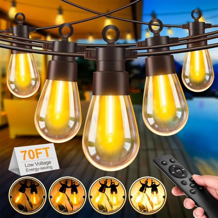 Picture of Festoon Lights Outdoor with Remote - 70Ft 21.3M Garden String Lights Mains Powered with 19 IP65 Waterproof LED S14 Bulbs Outside Gazebo Lights 