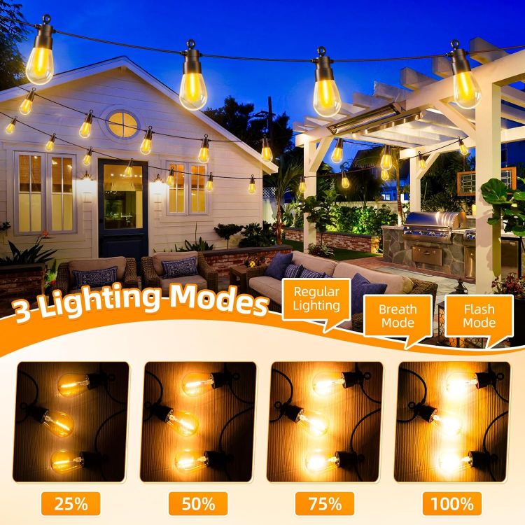 Picture of Festoon Lights Outdoor with Remote - 70Ft 21.3M Garden String Lights Mains Powered with 19 IP65 Waterproof LED S14 Bulbs Outside Gazebo Lights 