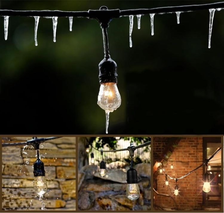 Picture of Outdoor String Lights LED 96FT/29m, S14 2Pack 48FT Festoon Lights Mains Powered with 30+2 2W Plastic Bulbs, IP65 Waterproof Garden String Lights