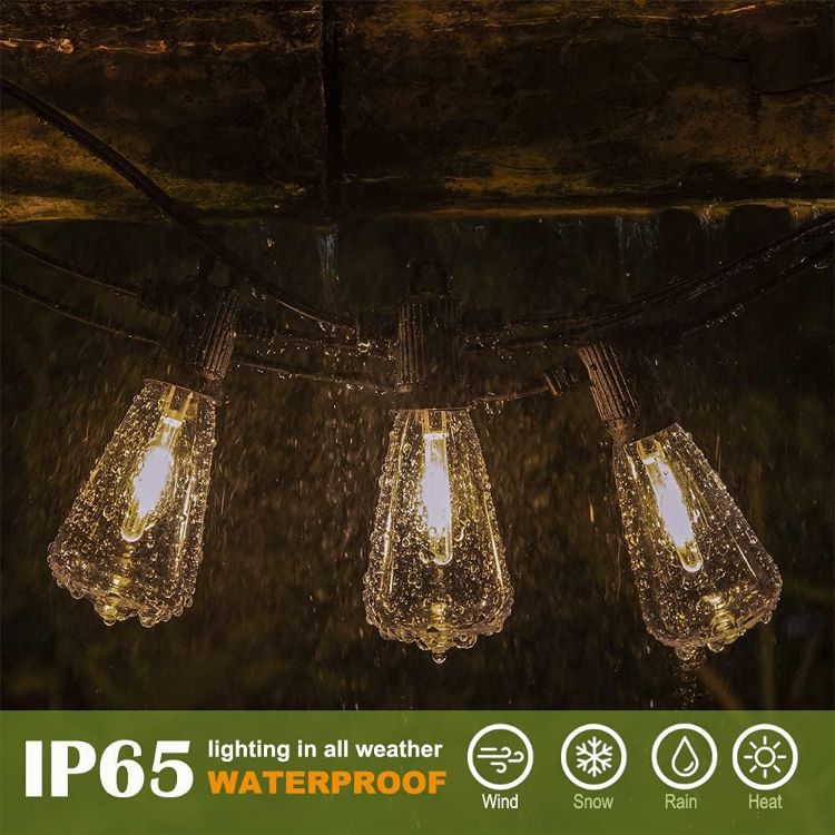 Picture of Festoon Lights Outdoor Mains Powered 50Ft ST38 Outdoor String Lights with 50+2 Warm White LED Plastic Bulbs Shatterproof Garden