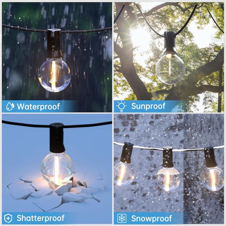 Picture of Outdoor String Lights Mains Powered, Festoon Lights 35FT G40 25+3 LED Hanging Lights, IP44 Waterproof Indoor/Outdoor