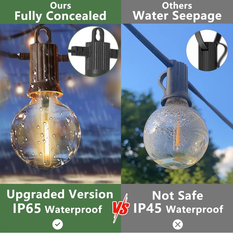 Picture of LED Outdoor String Lights Mains Powered, 50Ft Waterproof IP65 Garden String Lights, 25+2 G40 Globe Bulbs(2 Spare), Shatterproof Festoon Lights