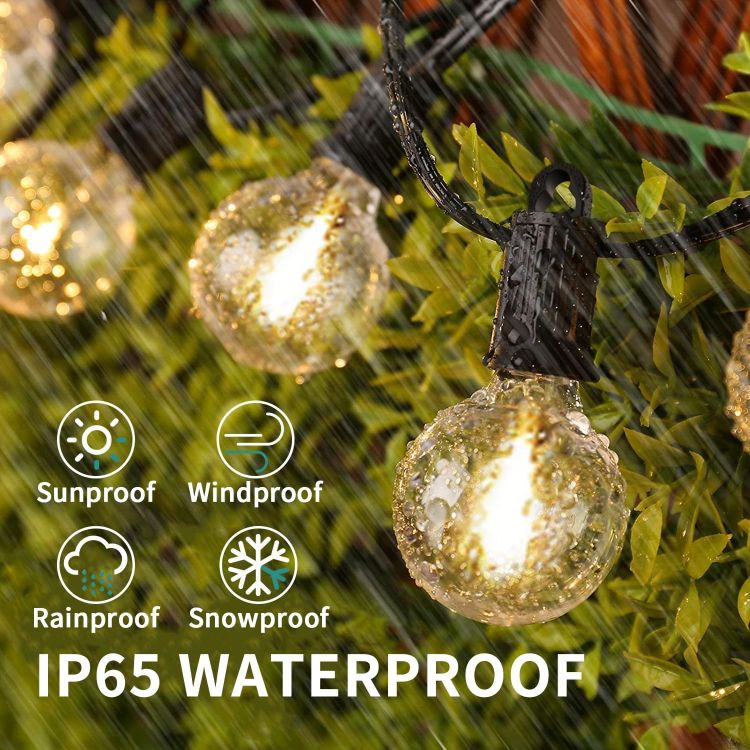 Picture of LED Outdoor String Lights Mains Powered, 50Ft Waterproof IP65 Garden String Lights, 25+2 G40 Globe Bulbs(2 Spare), Shatterproof Festoon Lights