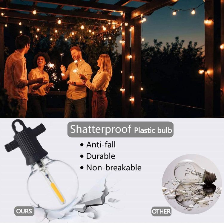 Picture of LED Outdoor String Lights Mains Powered, 50Ft Waterproof IP65 Garden String Lights, 25+2 G40 Globe Bulbs(2 Spare), Shatterproof Festoon Lights