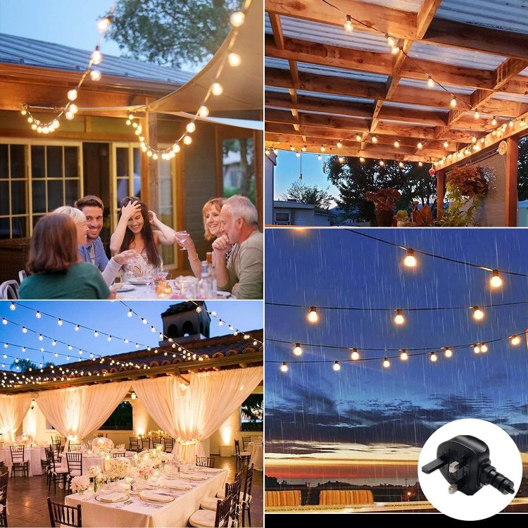 Picture of LED Outdoor String Lights Mains Powered, 50Ft Waterproof IP65 Garden String Lights, 25+2 G40 Globe Bulbs(2 Spare), Shatterproof Festoon Lights