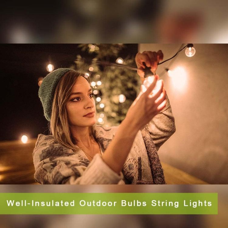 Picture of Festoon Lights Outdoor Mains Powered LED Garden String Lights Waterproof 15M, 50FT Outside Fairy Lights with 25+2 Shatterproof Bulbs Warm White