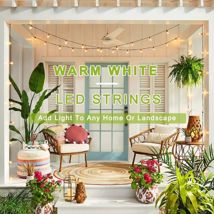 Picture of Festoon Lights Outdoor Mains Powered LED Garden String Lights Waterproof 15M, 50FT Outside Fairy Lights with 25+2 Shatterproof Bulbs Warm White