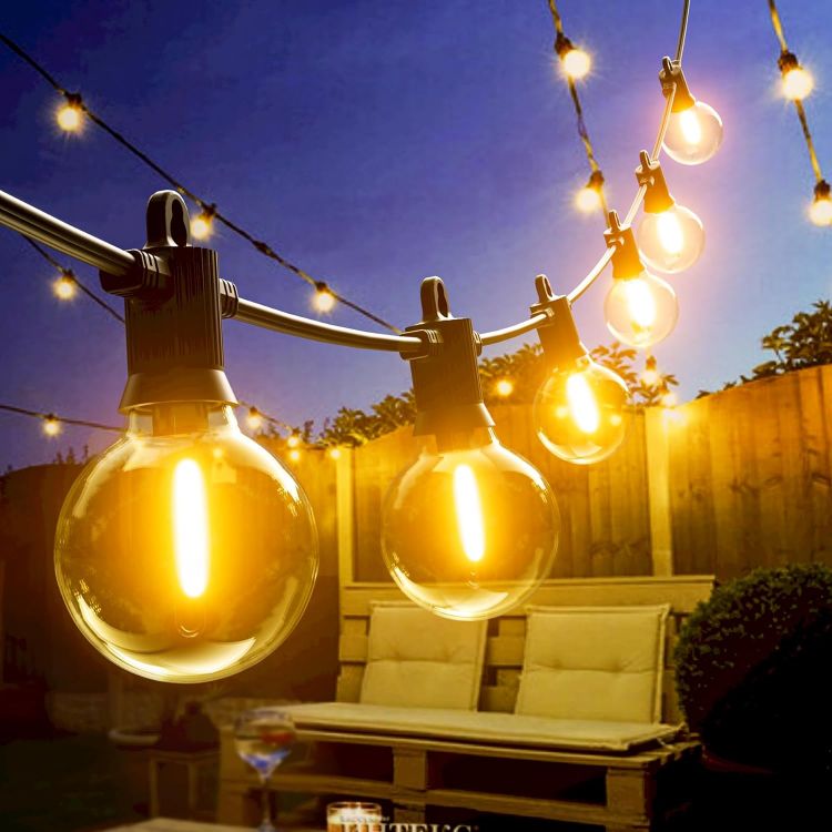 Picture of Festoon Lights Outdoor Mains Powered LED Garden String Lights Waterproof 15M, 50FT Outside Fairy Lights with 25+2 Shatterproof Bulbs Warm White