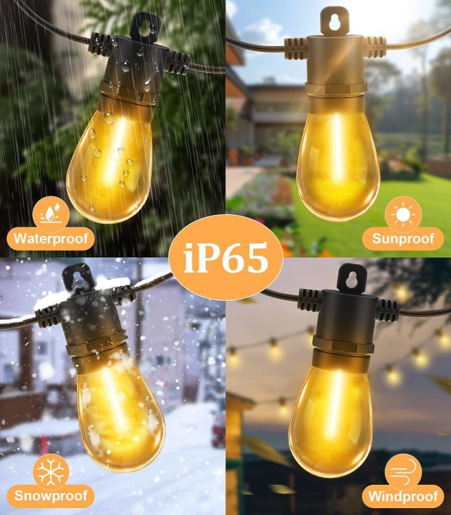 Picture of Outdoor Festoon Lights Mains Powered - 100ft 30m 30+2 S14 LED Bulbs Garden String Light IP65 Waterproof Outside Lighting 