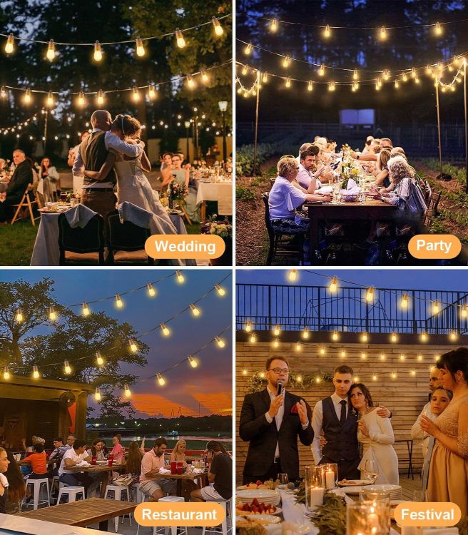 Picture of Outdoor Festoon Lights Mains Powered - 100ft 30m 30+2 S14 LED Bulbs Garden String Light IP65 Waterproof Outside Lighting 