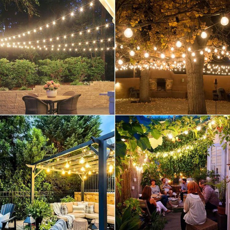 Picture of Outdoor LED String Lights Mains Powered 45.7M/150FT,Garden Festoon Lights with 75+2 G40 Plastic Bulbs,Waterproof Connectable Hanging Lights