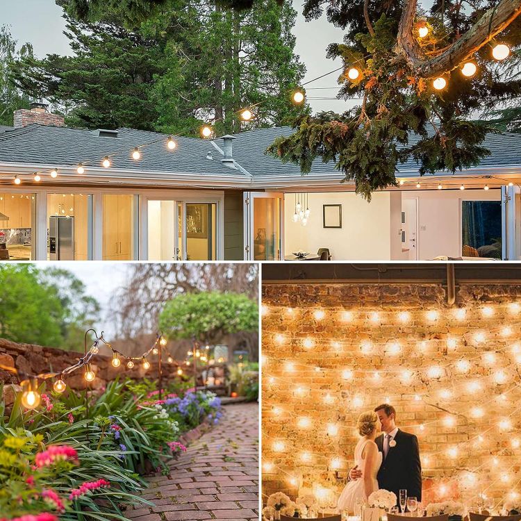 Picture of Outdoor LED String Lights Mains Powered 45.7M/150FT,Garden Festoon Lights with 75+2 G40 Plastic Bulbs,Waterproof Connectable Hanging Lights