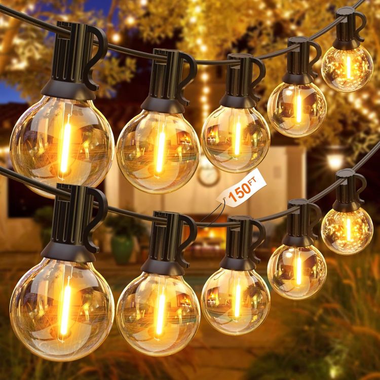 Picture of Outdoor LED String Lights Mains Powered 45.7M/150FT,Garden Festoon Lights with 75+2 G40 Plastic Bulbs,Waterproof Connectable Hanging Lights