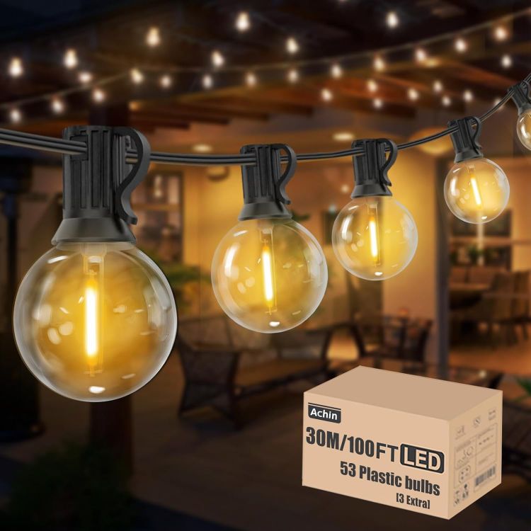 Picture of 30M Festoon Lights Outdoor Mains Powered 100FT with 50+3 Shatterproof Bulbs 2700K Garden String Lights for Outside