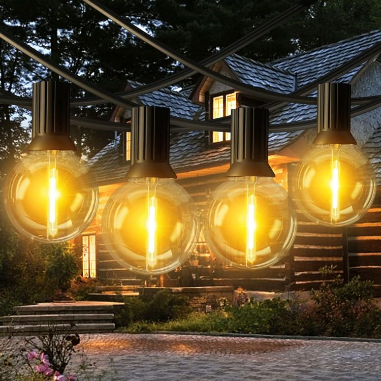 Picture of Garden Lights Mains Powered, 30M/100FT G40 Outside Festoon String Lights Outdoor Garden, 50+2 LED Waterproof Replaceable Plastic Bulbs