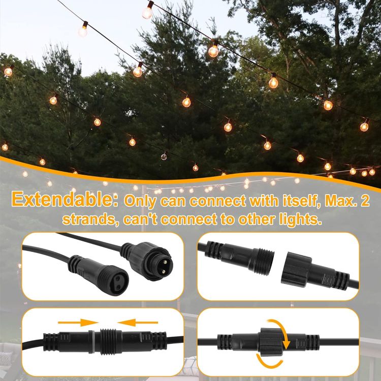 Picture of Festoon Lights Outdoor 50ft, Garden String Lights Mains Powered with 25+2 Plastic G40 LED Globe Bulb Lights 2700K 