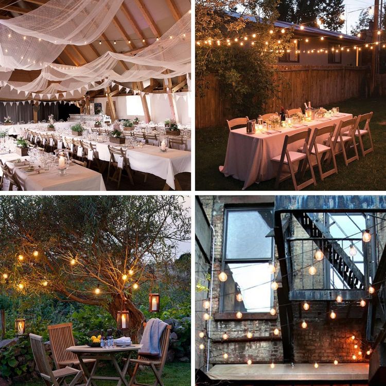 Picture of Festoon Lights Outdoor 50ft, Garden String Lights Mains Powered with 25+2 Plastic G40 LED Globe Bulb Lights 2700K 