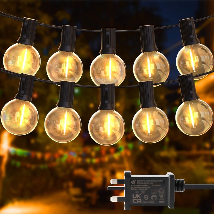 Picture of Festoon Lights Outdoor 50ft, Garden String Lights Mains Powered with 25+2 Plastic G40 LED Globe Bulb Lights 2700K 