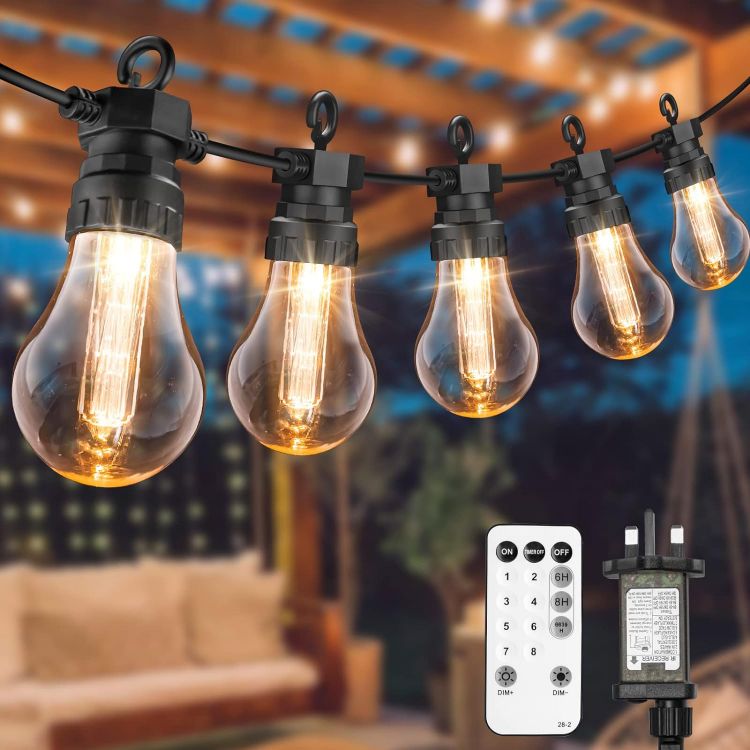 Picture of Festoon Lights Outdoor, 17M/55.77FT Connectable Outdoor String lights Mains Powered with Edsion Shatterproof Bulbs