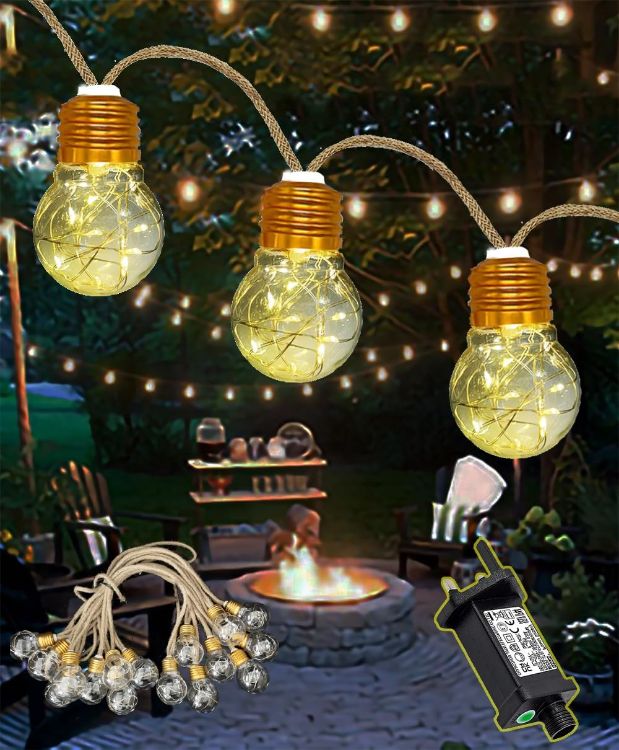 Picture of Festoon Lights Outdoor 6M Outside Lights Mains Powered with 16 Shatterproof Plastic Bulbs, IP65 Waterproof Outdoor