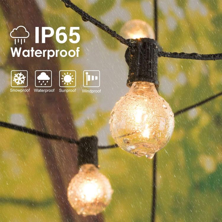 Picture of Outdoor Garden String Lights 33ft/10m 30+3 Incandescent Bulbs Globe Festoon Lights Outdoor Connectable IP65 Waterproof Plug