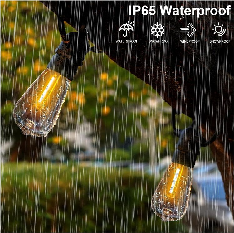 Picture of Garden String Festoon Lights - 75FT Outdoor Lights Mains Powered Waterproof IP65, 32+5 0.6W LED Bulbs Warm White 2300k, Shatterproof & Connectable